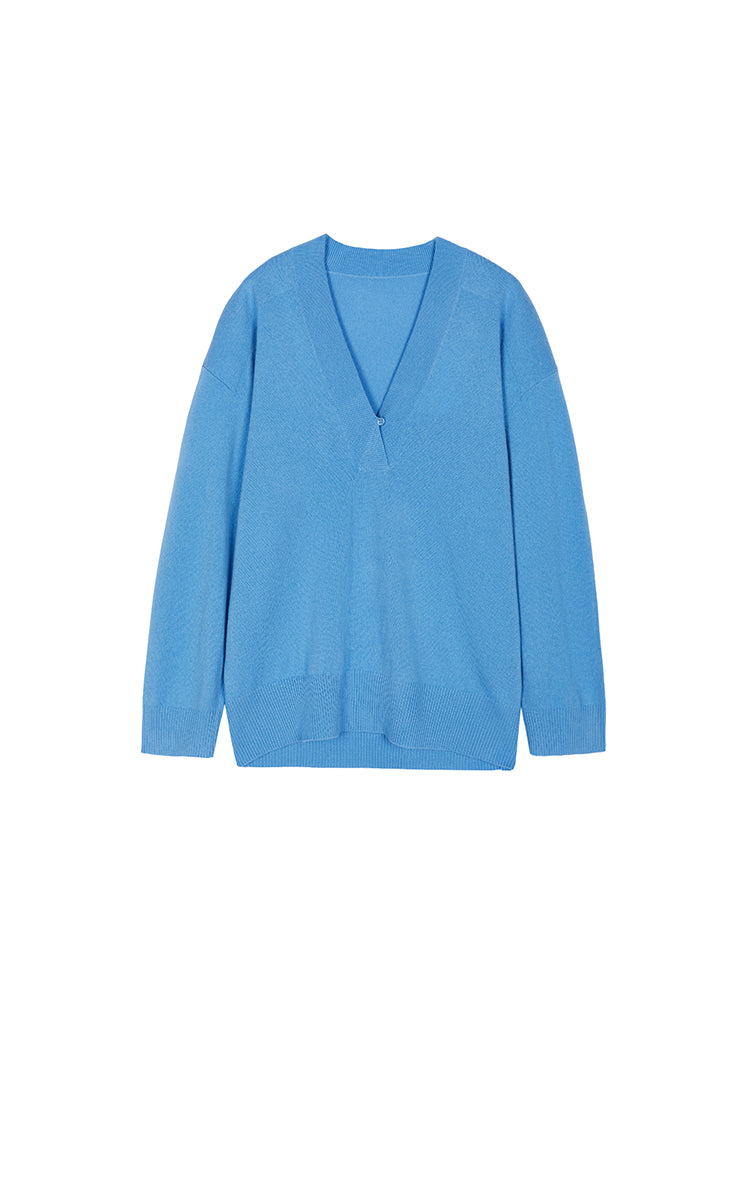 Sweater / JNBY Alpaca Wool Blend V-Neck Pullover Blue