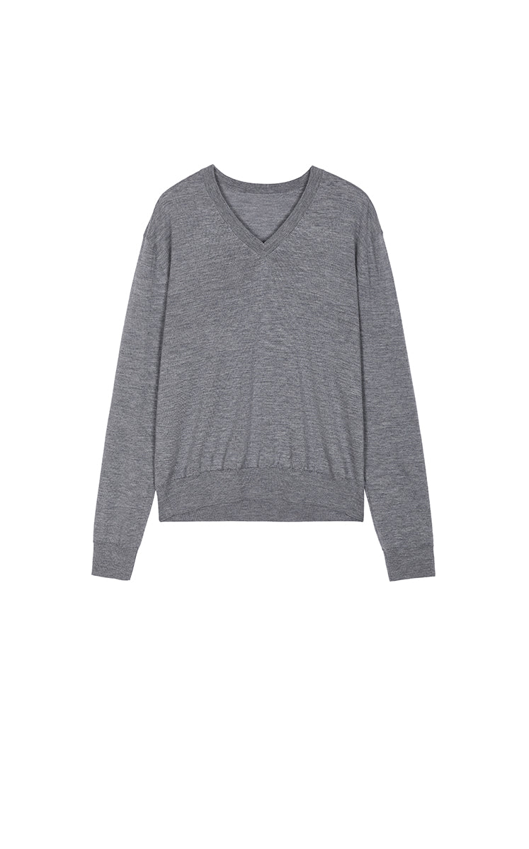 Sweater / JNBY V-neck Cashmere Wool Blend Pullover Grey