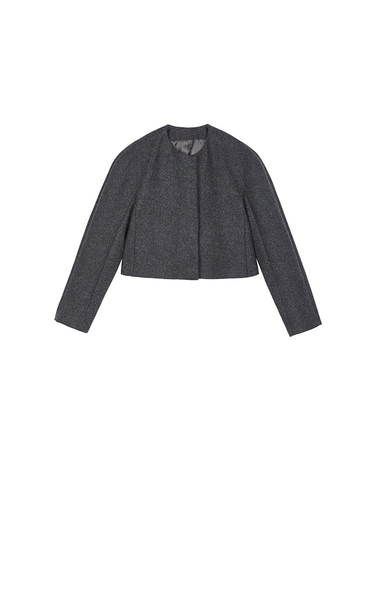 Coat / JNBY Rounded Shoulder Cropped Double-Face Coat Grey