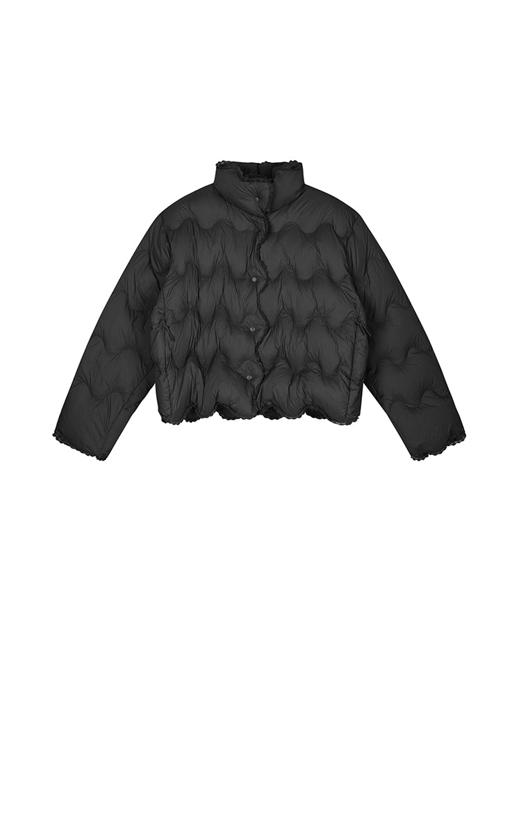 Down Coat / JNBY Oversized Lace-Trim Short Puffer Black