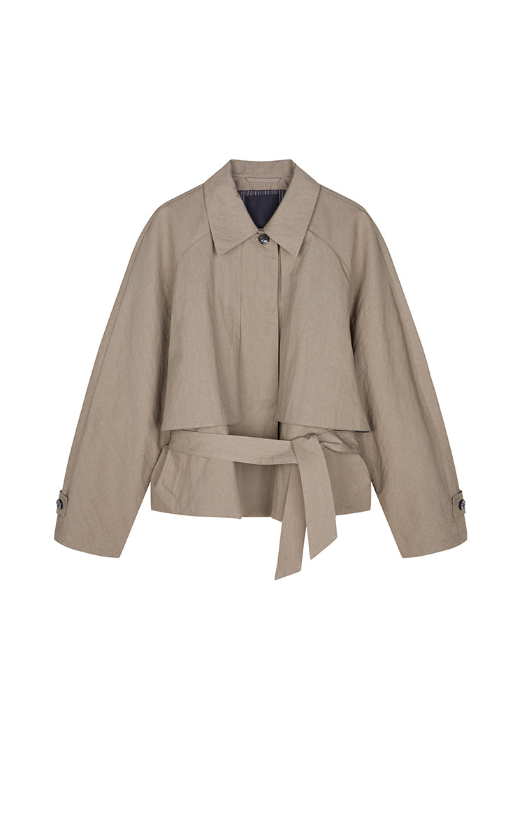 Jacket / JNBY Cropped Belted Raglan Jacket Grey Brown
