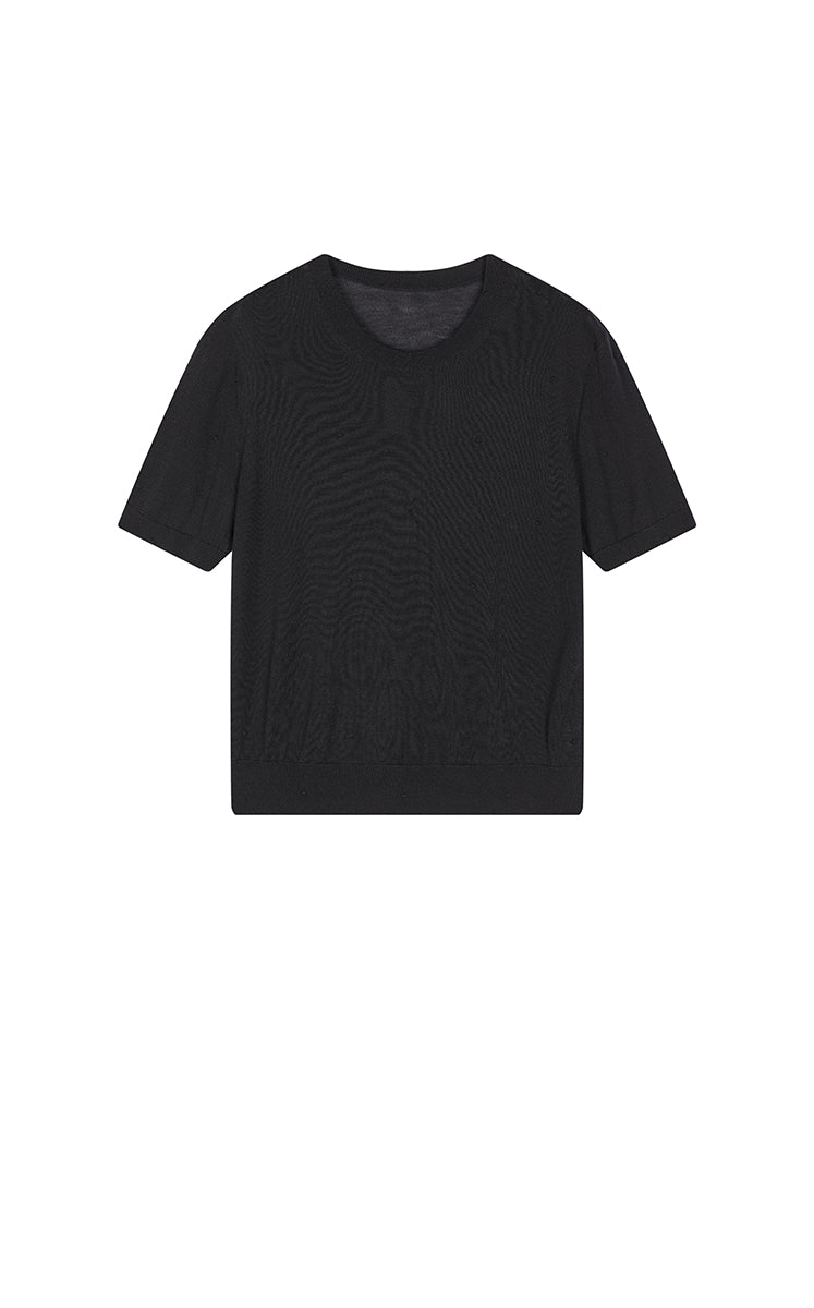Sweater / JNBY Lyocell Wool Cropped Short Slevees Sweater Black