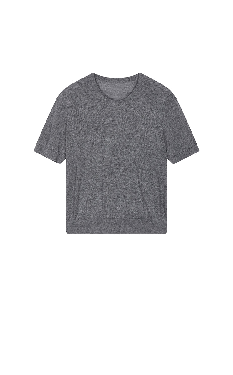 Sweater / JNBY Lyocell Wool Cropped Short Slevees Sweater Smoke Grey Marl