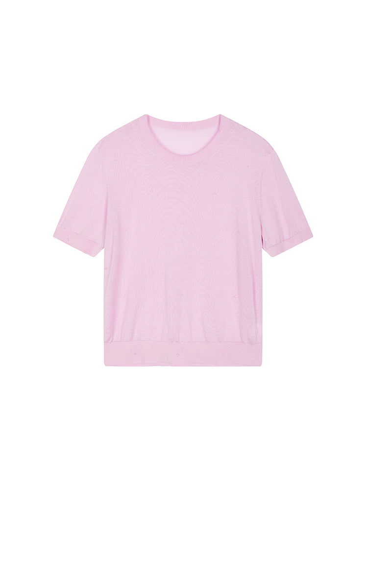 Sweater / JNBY Lyocell Wool Cropped Short Slevees Sweater Light Pink