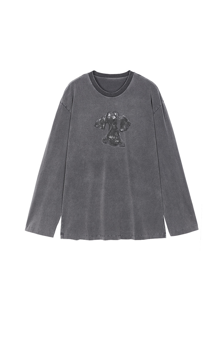 T-Shirt / JNBY Dog Graphic Cotton Long Sleeve T-Shirt Black
