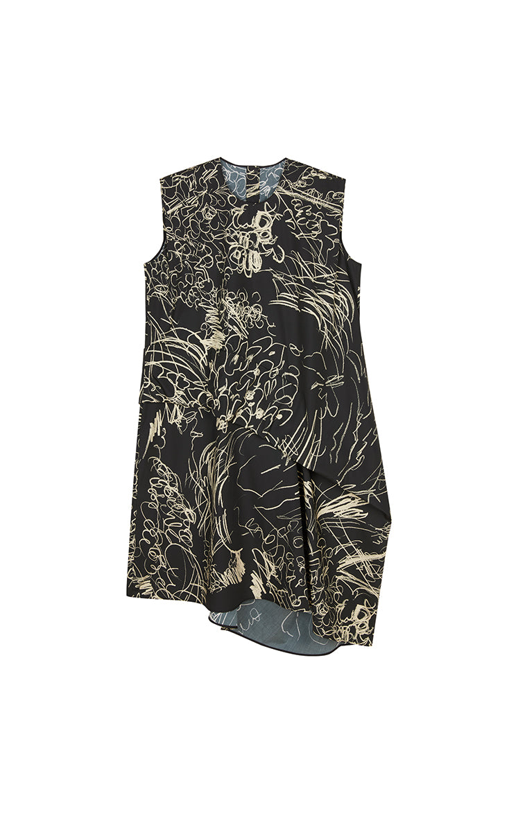 Dress / JNBY Hand-Drawn Floral Cotton Sleeveless Dress Black