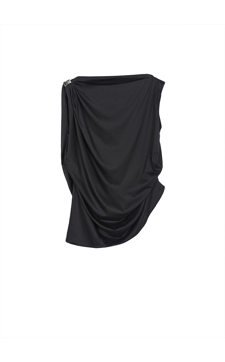T-Shirt / JNBY Silk-Blend Draped Sleeveless T-Shirt Black