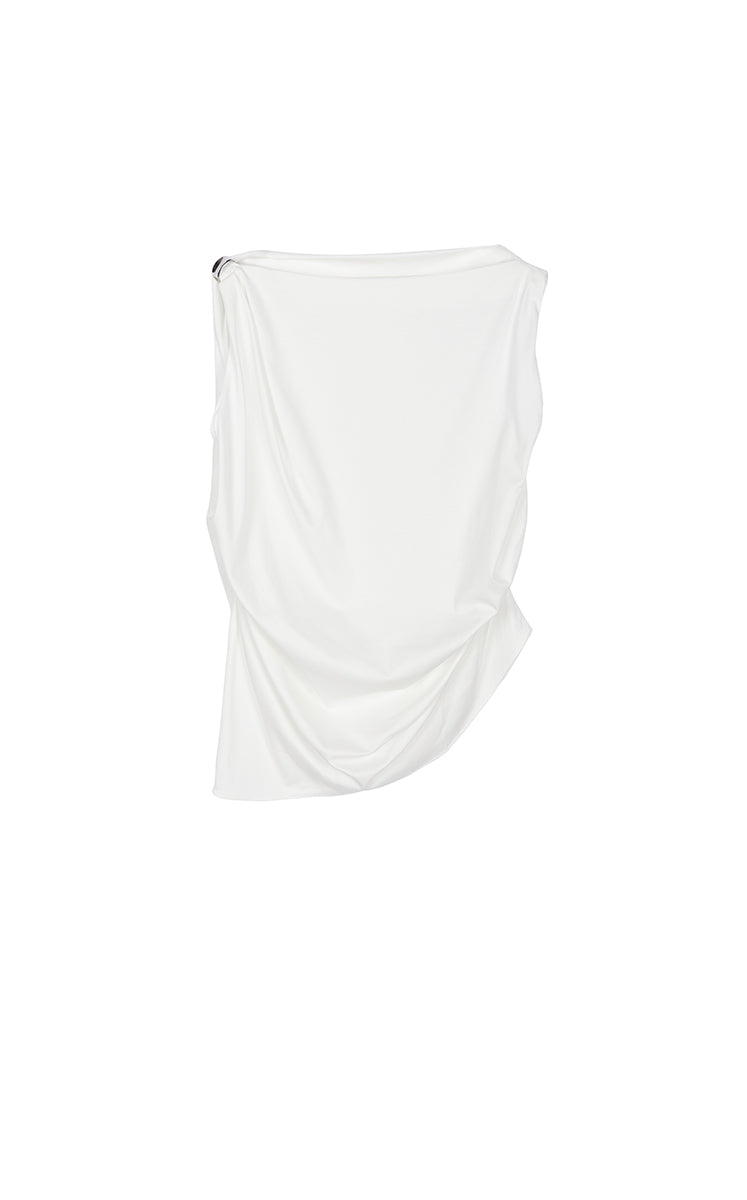 T-Shirt / JNBY Silk-Blend Draped Sleeveless T-Shirt Ecru