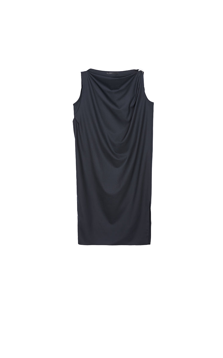 Dress / JNBY Wool Silk Draped Sleeveless Dress Black Navy