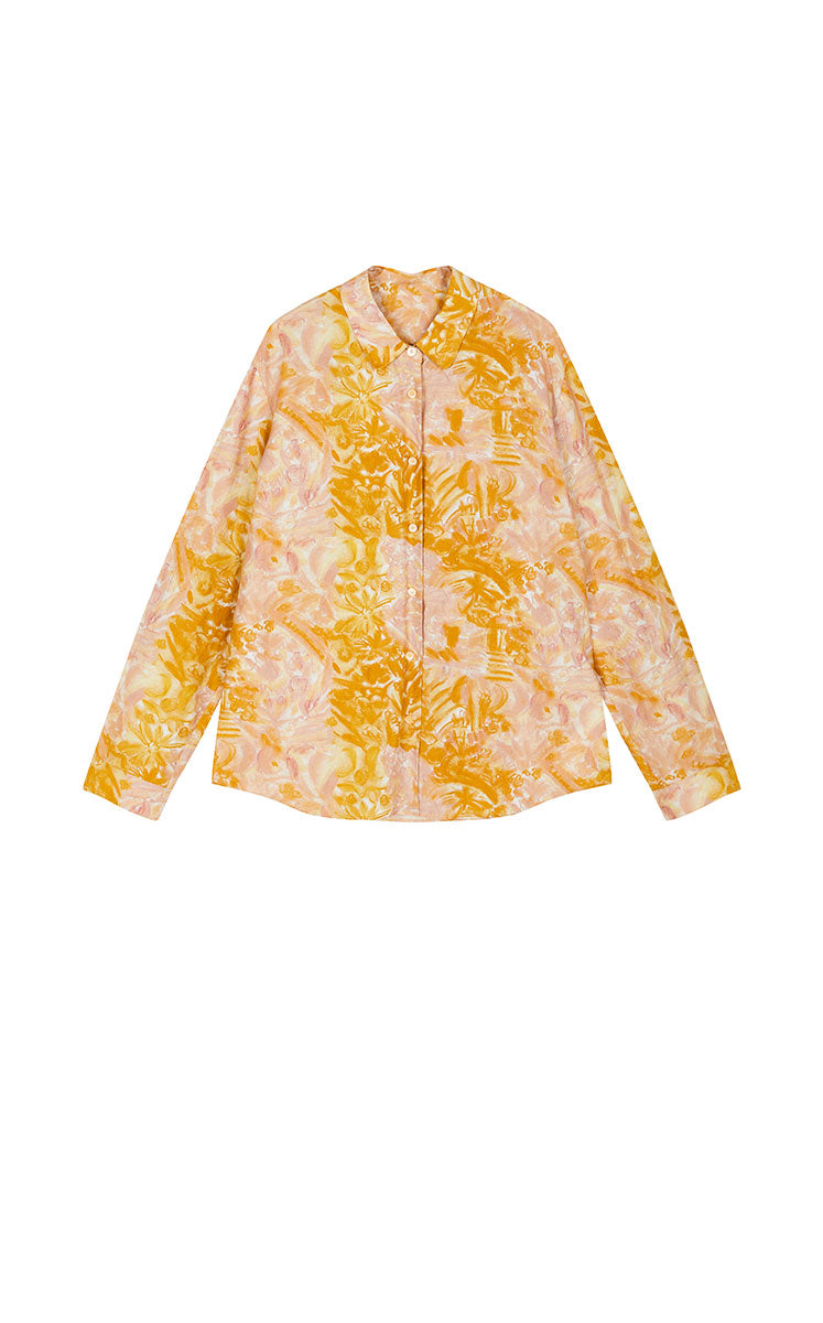 Shirt / JNBY Cotton Silk Oversized Printed Shirt Medium Yellow Assortment