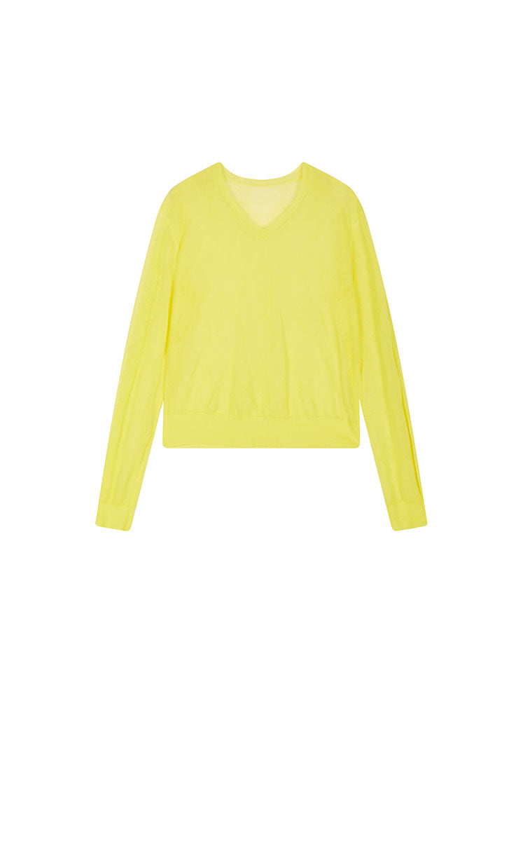 Sweater / JNBY Cotton Blend V-Neck Textured Knit Primrose Yellow