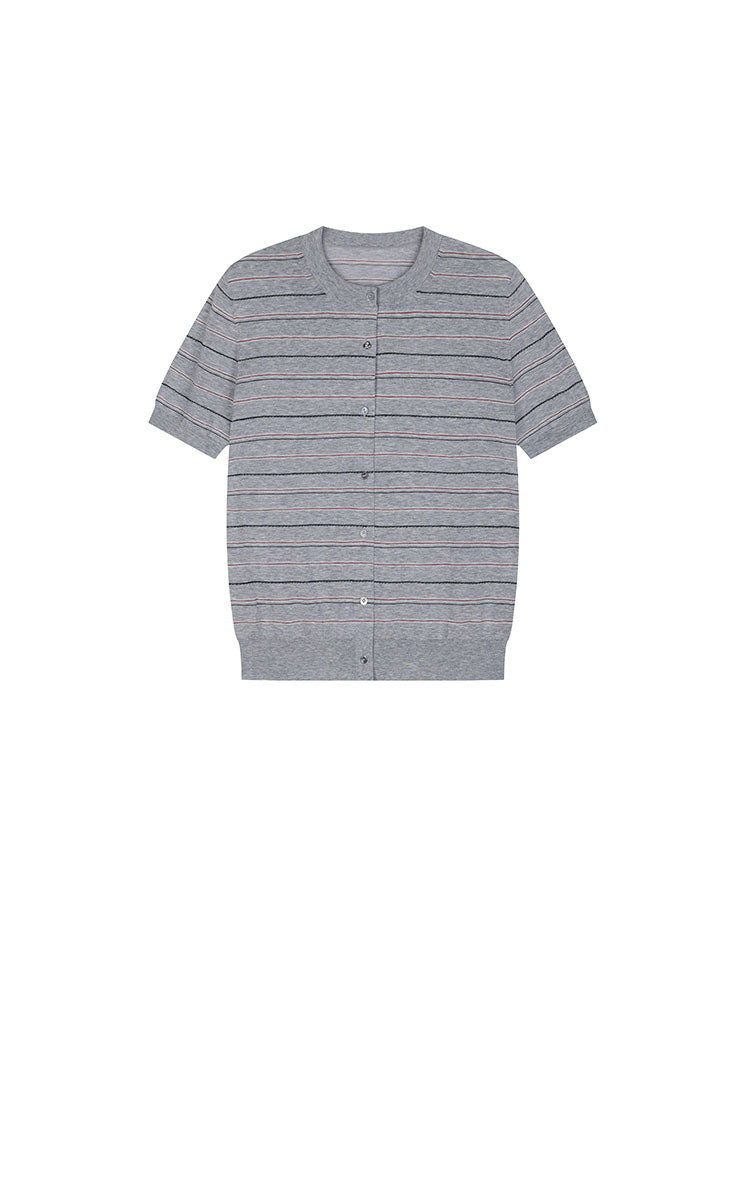 Cardigan / JNBY Cotton Stripe Short Sleeve Knit Grey Assortment