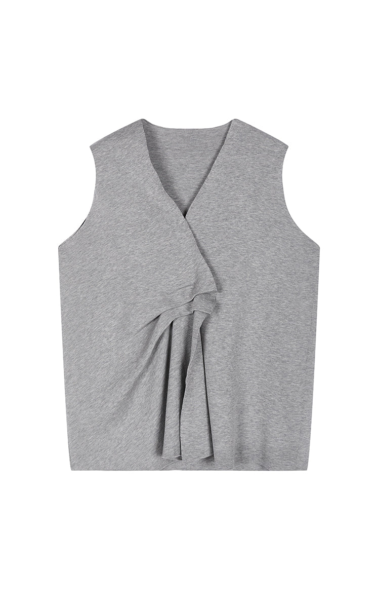 Knit Top / JNBY Deep V Cotton Blend Folded Waist Slim Vest Smoke Heather Grey