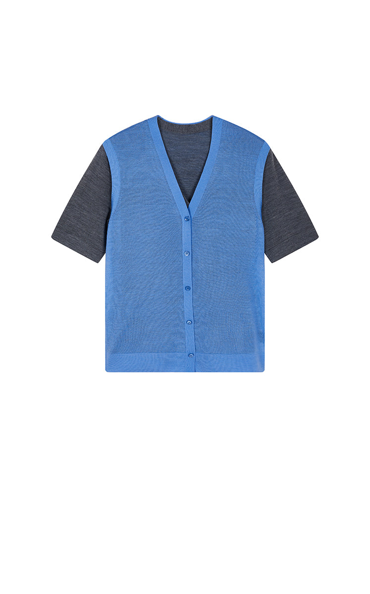 Cardigan / JNBY Color-Block Layered Two-Piece Cropped Knit Cardigan Blue Heather Grey