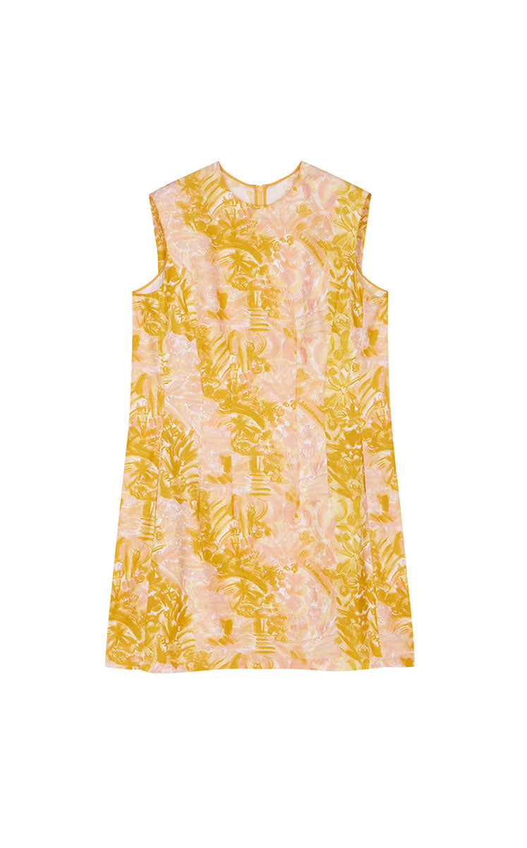 Dress / JNBY Cotton Silk Sleeveless Printed Dress Medium Yellow Assortment