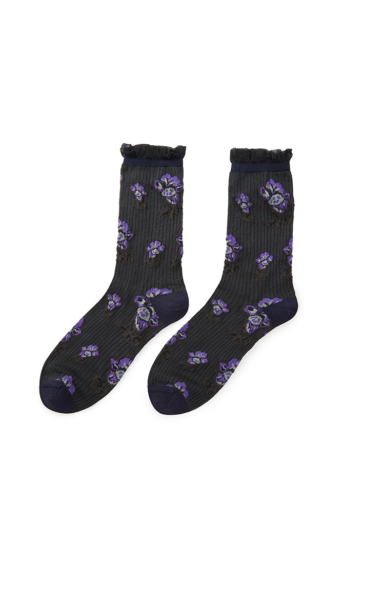 Socks / JNBY Floral Edge Mid-Calf Socks Dark Blue M