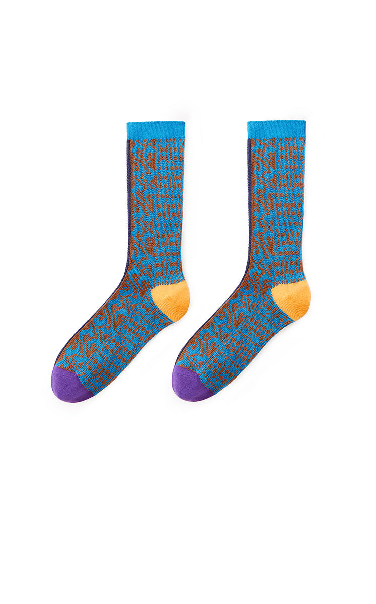 Socks / JNBY Mid-Calf Patterned Cotton Socks Blue M