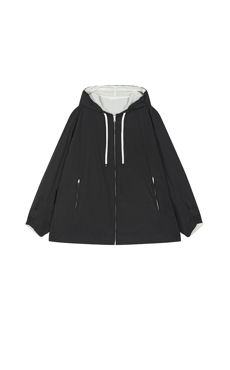 Coat / JNBY Contrast Mid-Length Nylon Trench Coat black