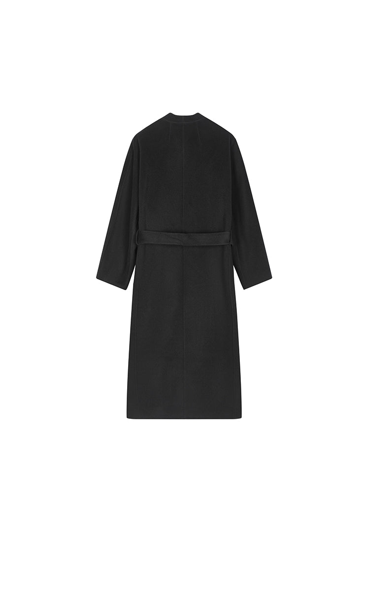 Coat / JNBY Collarless Longline Wool Double-Face Coat