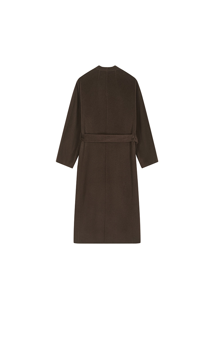 Coat / JNBY Collarless Longline Wool Double-Face Coat