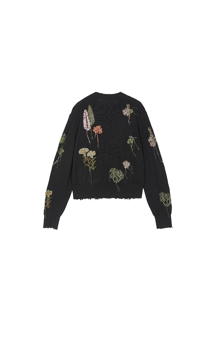 Sweater / JNBY Botanical Short Cropped Fit Wool Cardigan black