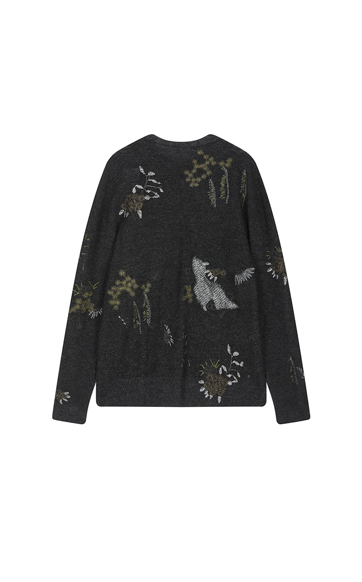 Sweater / JNBY Botanical Motif Mohair Blend Pullover