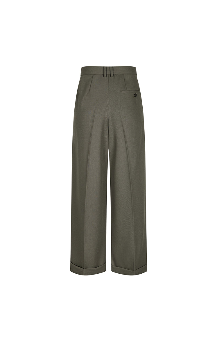 Pants / JNBY Wool Jacquard Cuffed Wide-Leg Pants
