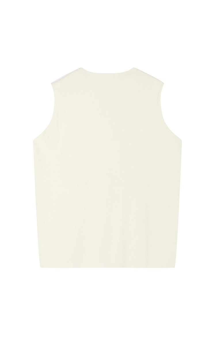 Knit Top / JNBY Deep V Cotton Blend Folded Waist Slim Vest
