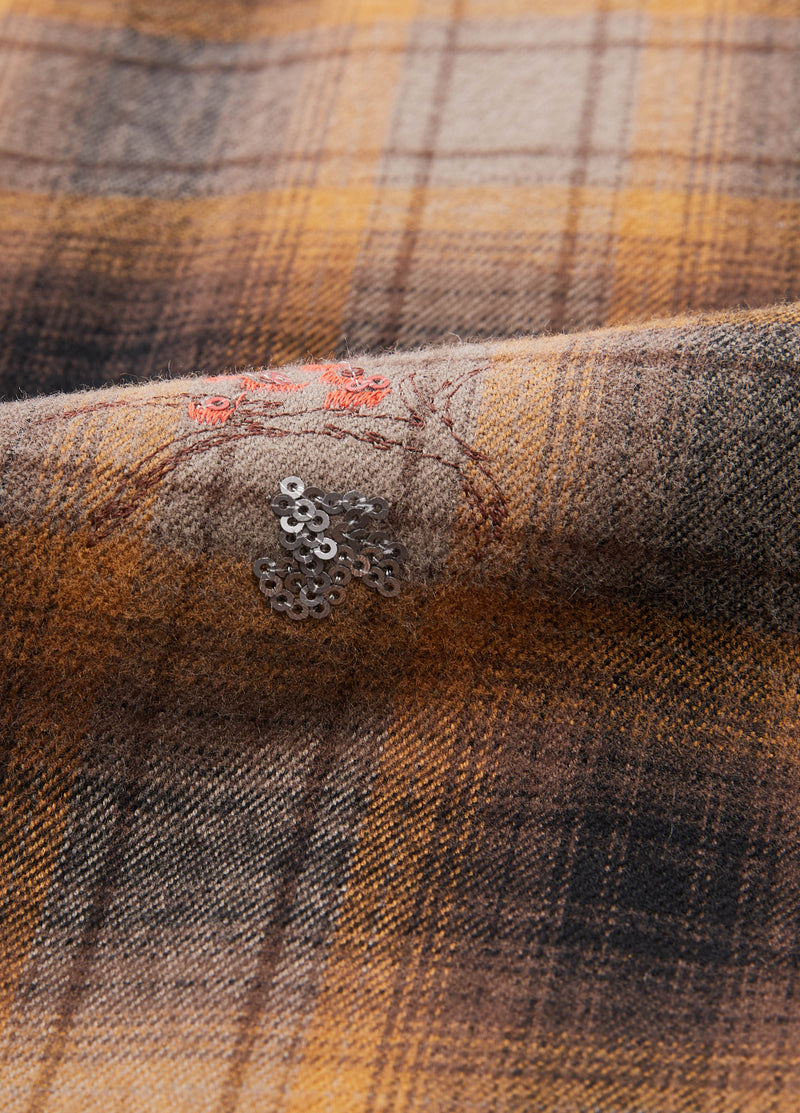Shirt / JNBY Oversized Cotton Plaid Shirt with Embroidery