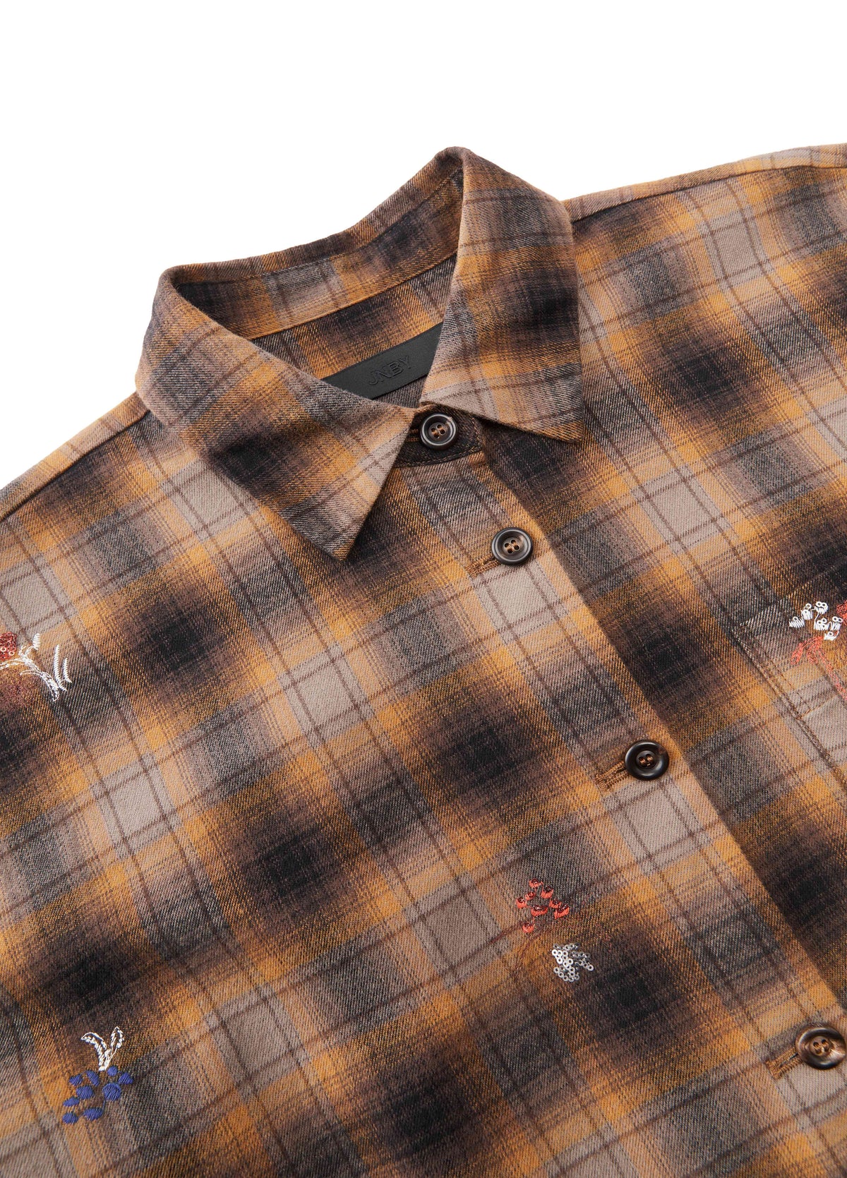 Shirt / JNBY Oversized Cotton Plaid Shirt with Embroidery