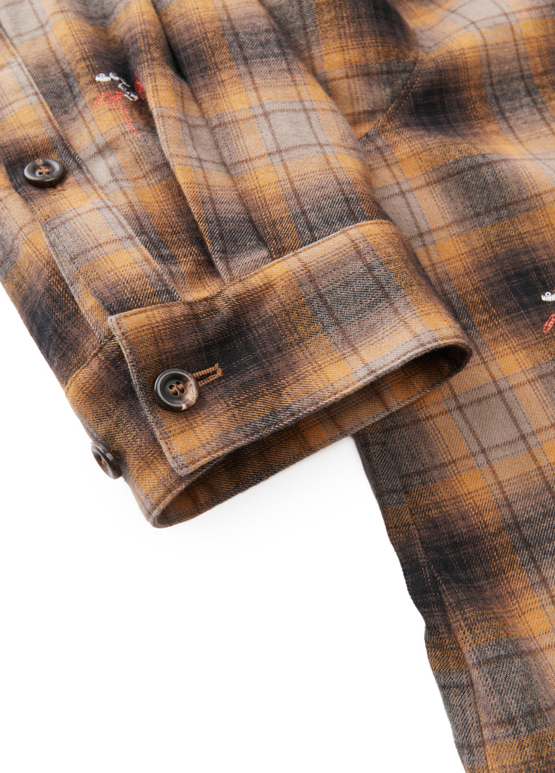Shirt / JNBY Oversized Cotton Plaid Shirt with Embroidery