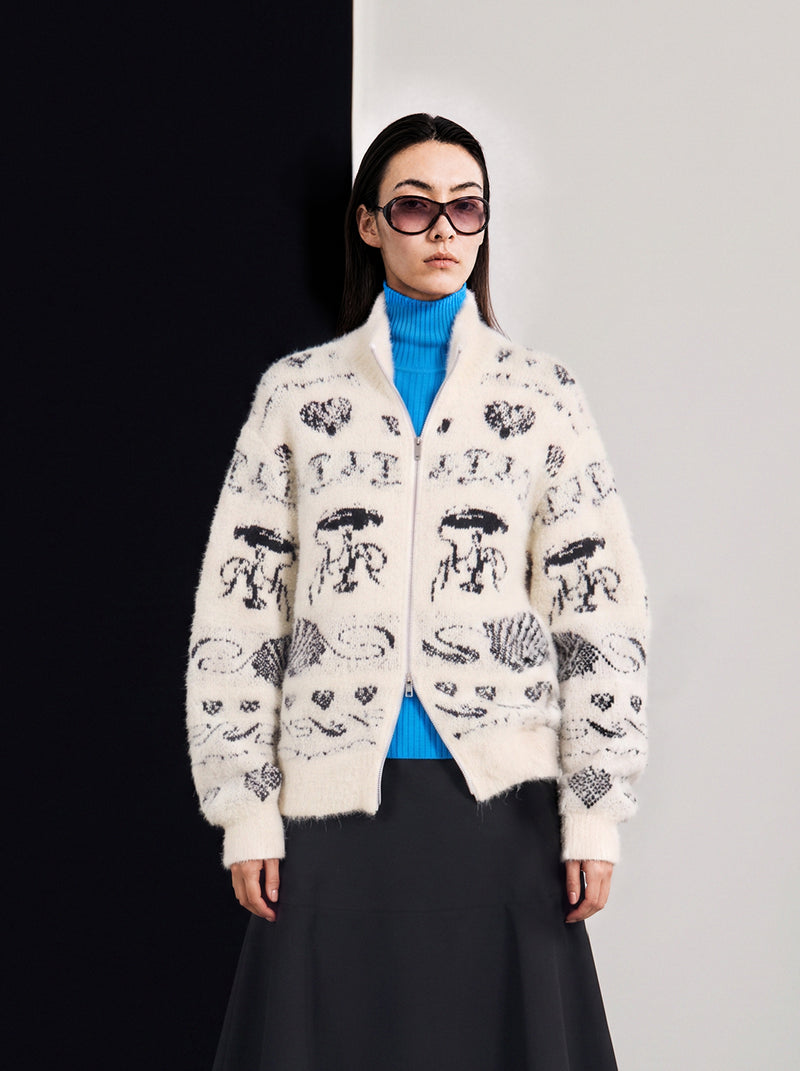 Cardigan / JNBY Alpaca Blend Jacquard Open Front Sweater