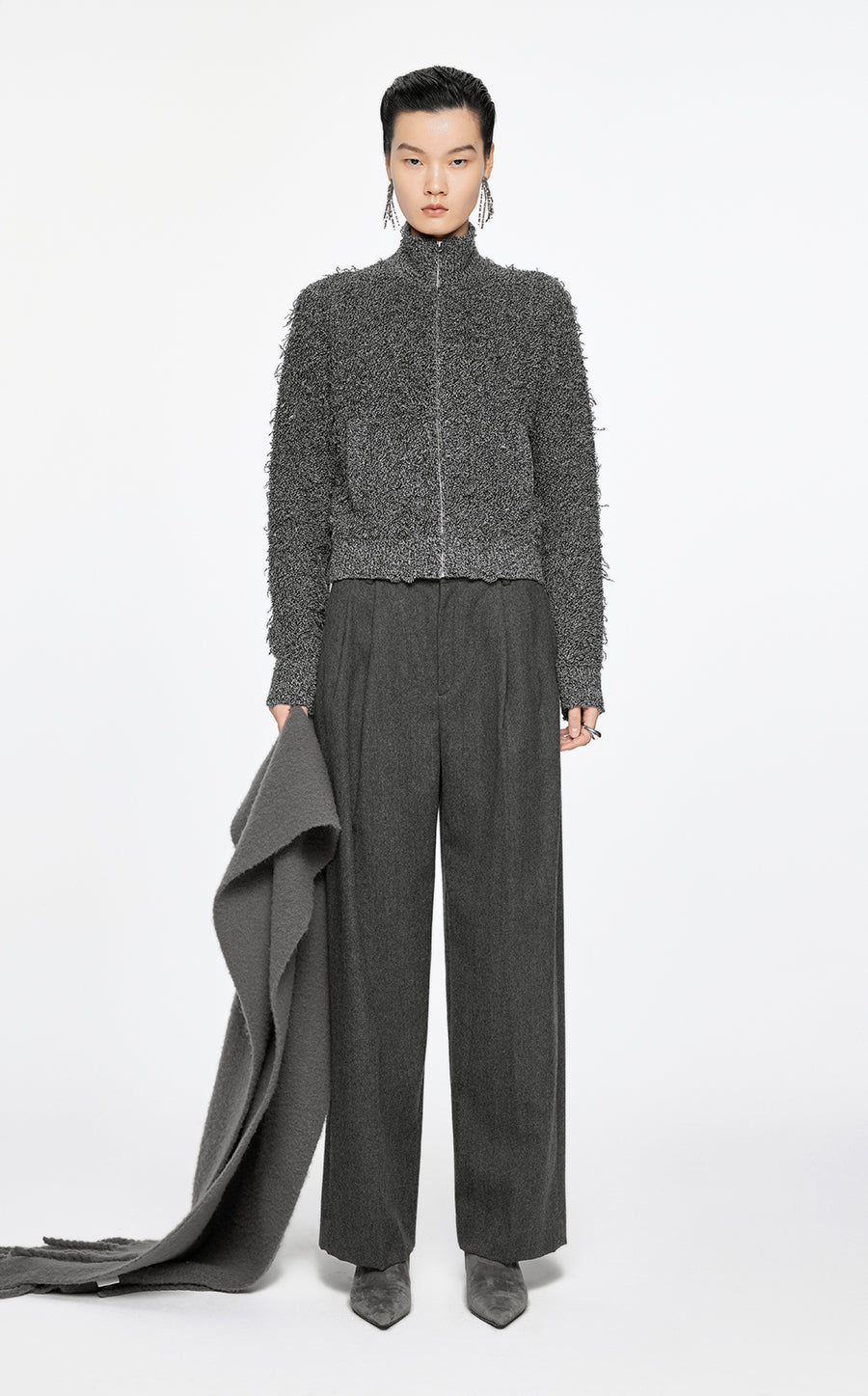 Sweater / JNBY Zip-Up Wool Knitted Cardigan Grey