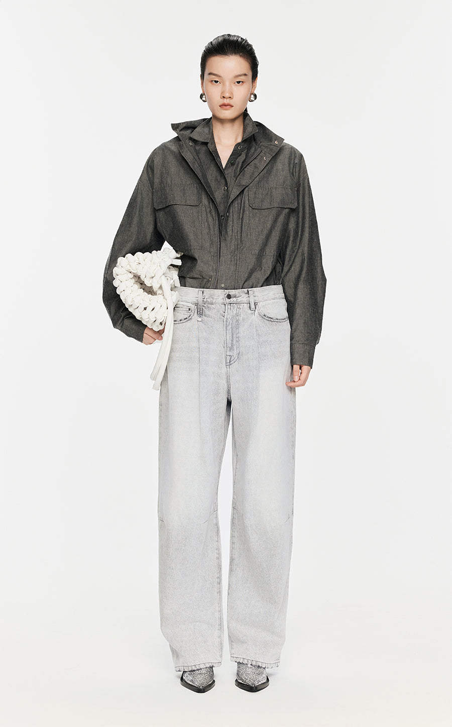 Pants / JNBY Washed Denim Cotton Jeans Grey
