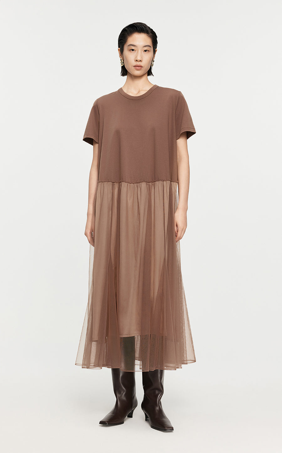 Dresses/JNBY A-line Short-sleeved Avantgarde Dresses Brown