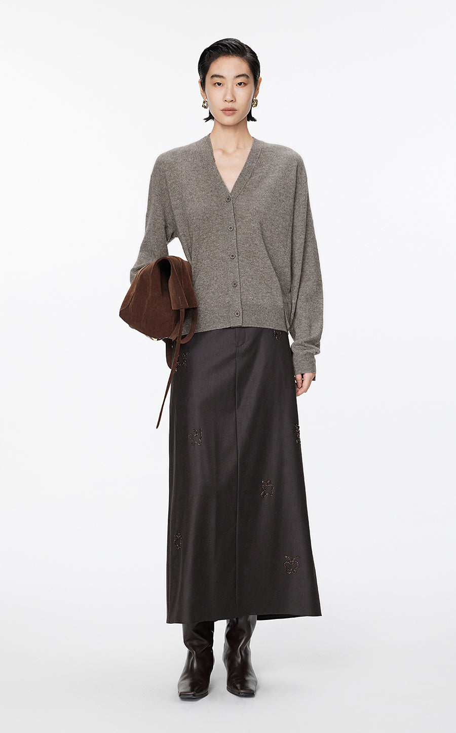 Sweater / JNBY Loose-Fit Wool-yak hair Short Cardigan Grey