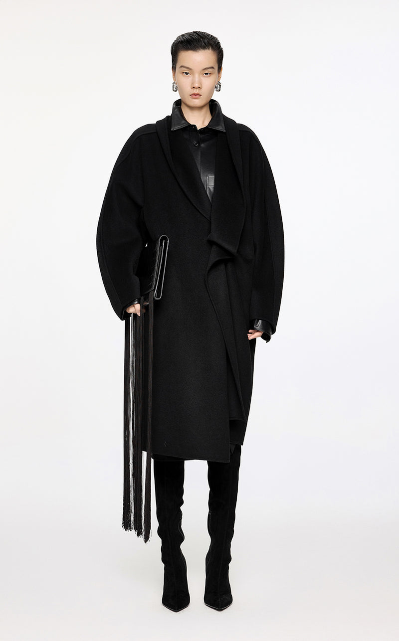 Coat / JNBY Pleated Wool Coat Black