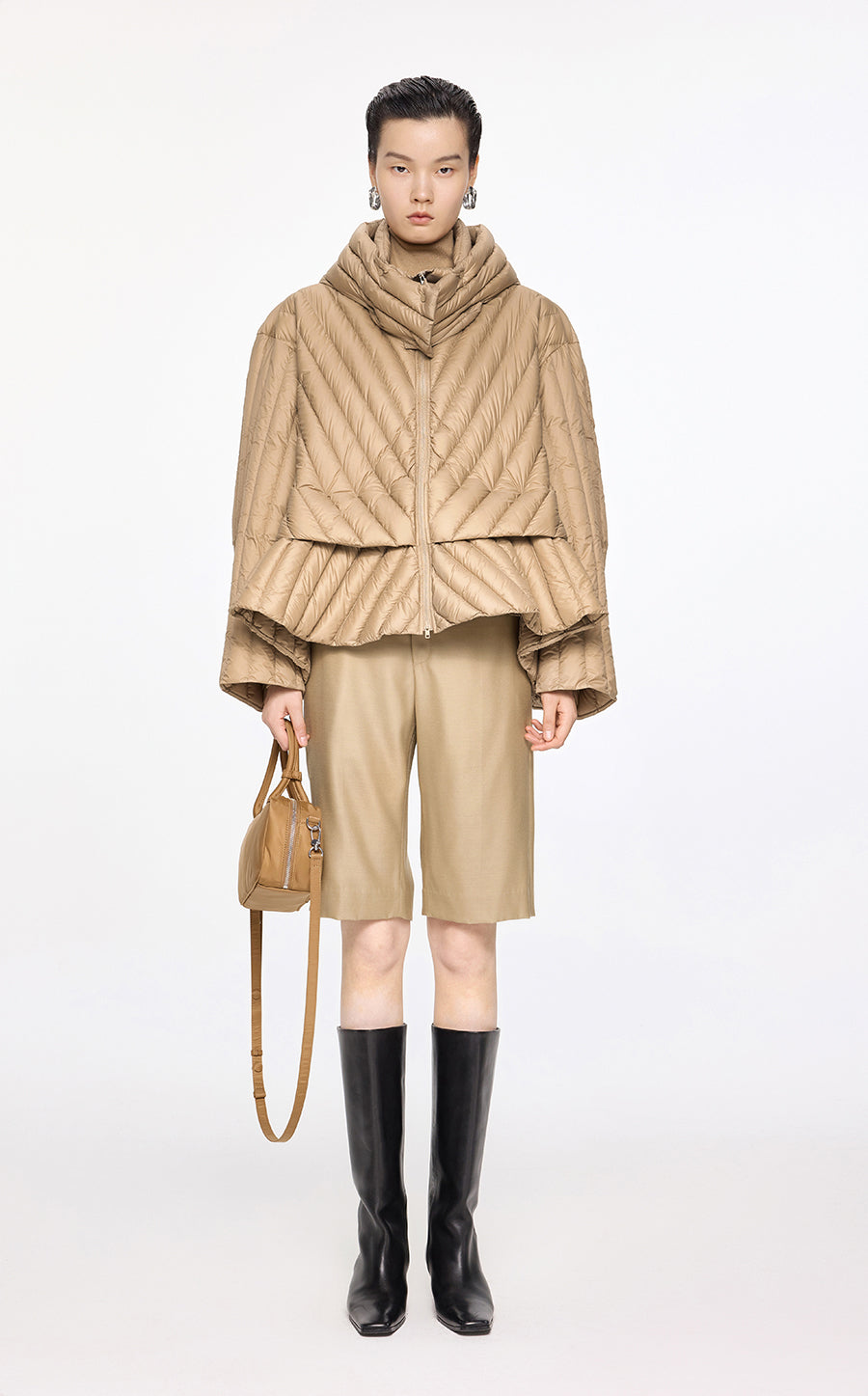 Coat / JNBY Oversize Irregular Hooded Down Jacket Khaki