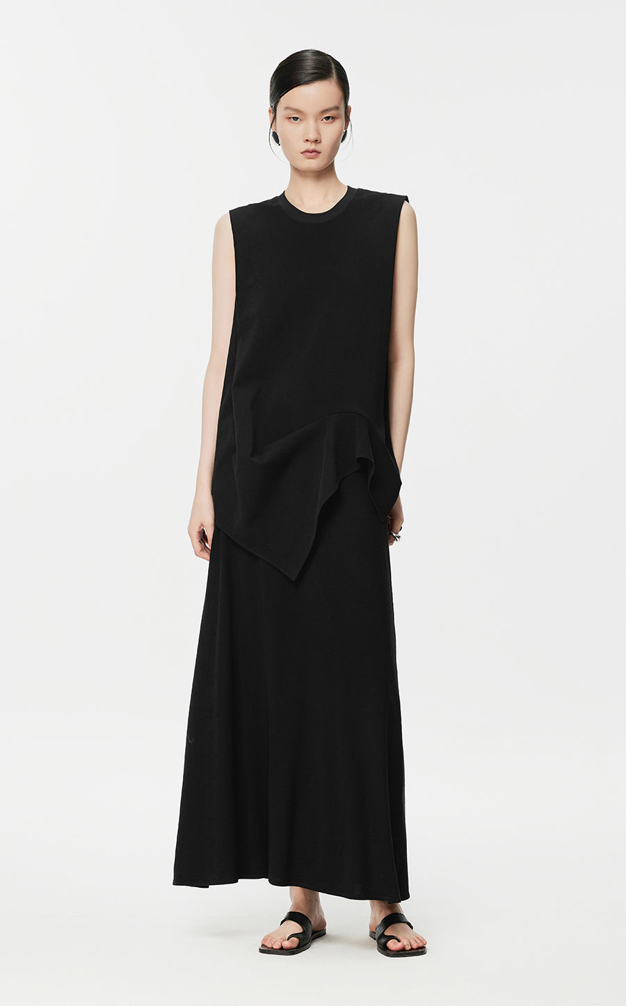 T-Shirt/JNBY Asymmetric Sleeveless T-Shirt Black