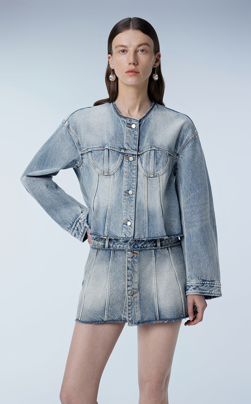 Coat / JNBY Relaxed Collarless Demin Coat LightSteelBlue3