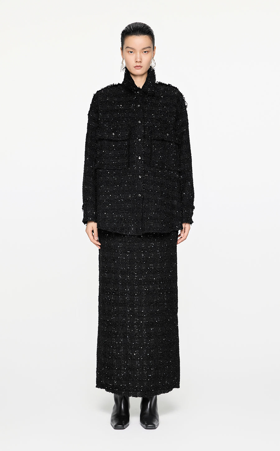 Skirt / JNBY Jacquard H-shaped Long Waist Skirt Black