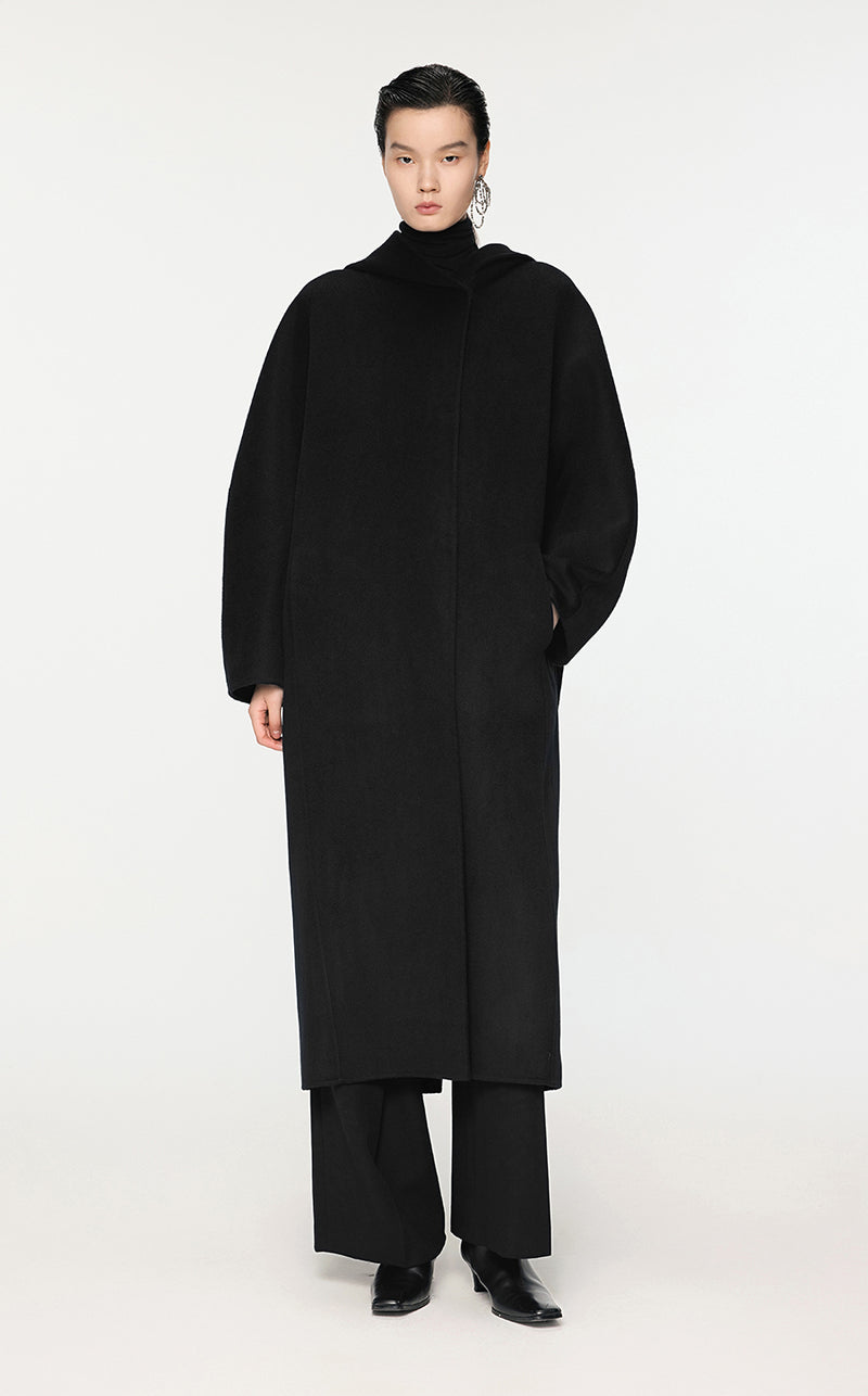 Coat / JNBY T-Shape Long Wool Coat Black