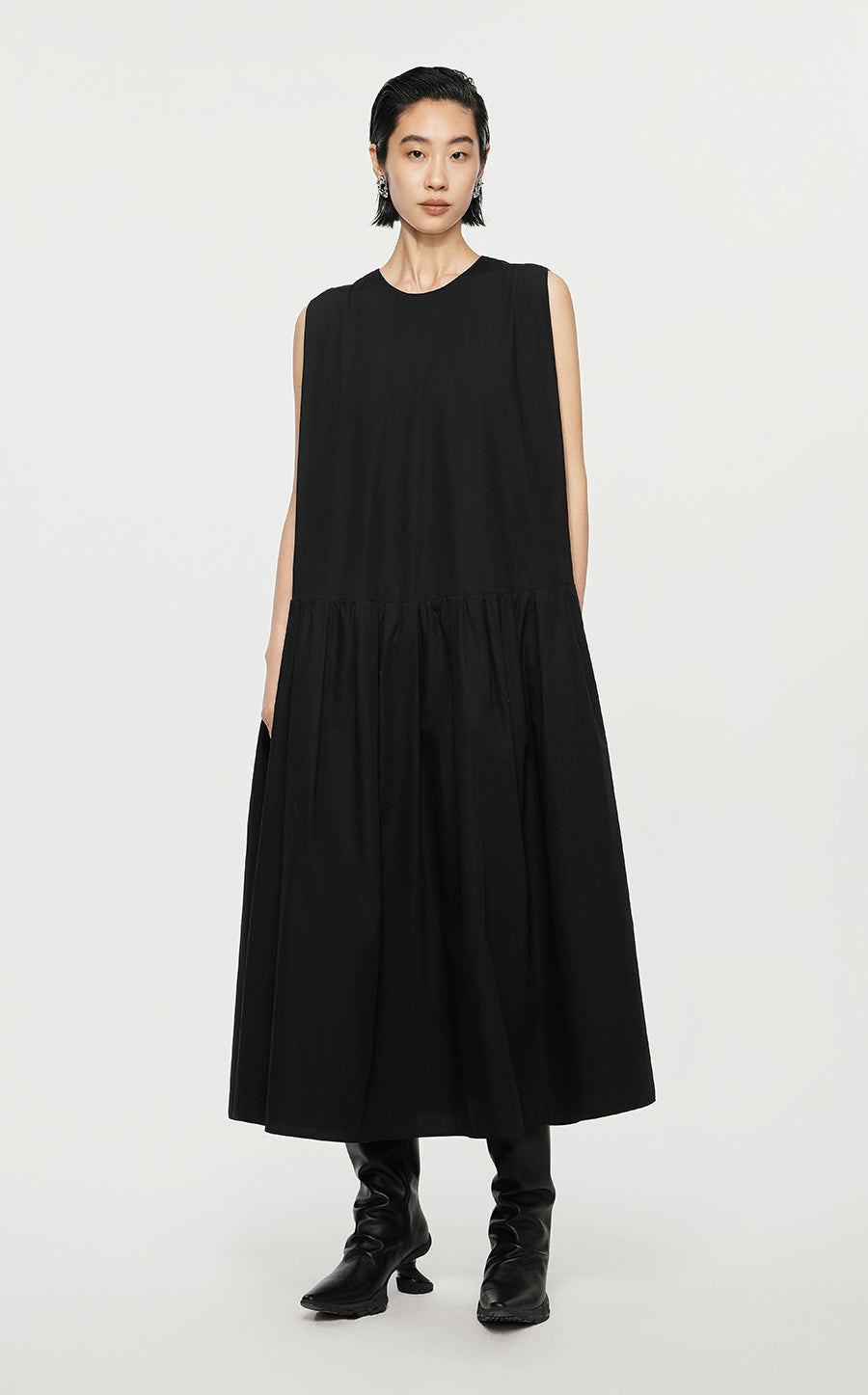 Dresses/JNBY A-line Mid Slit Sleeveless Dresses Black
