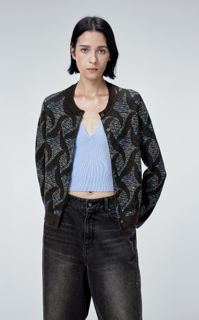 Sweater / JNBY Star Print Retro Round Neck Sweater Brown