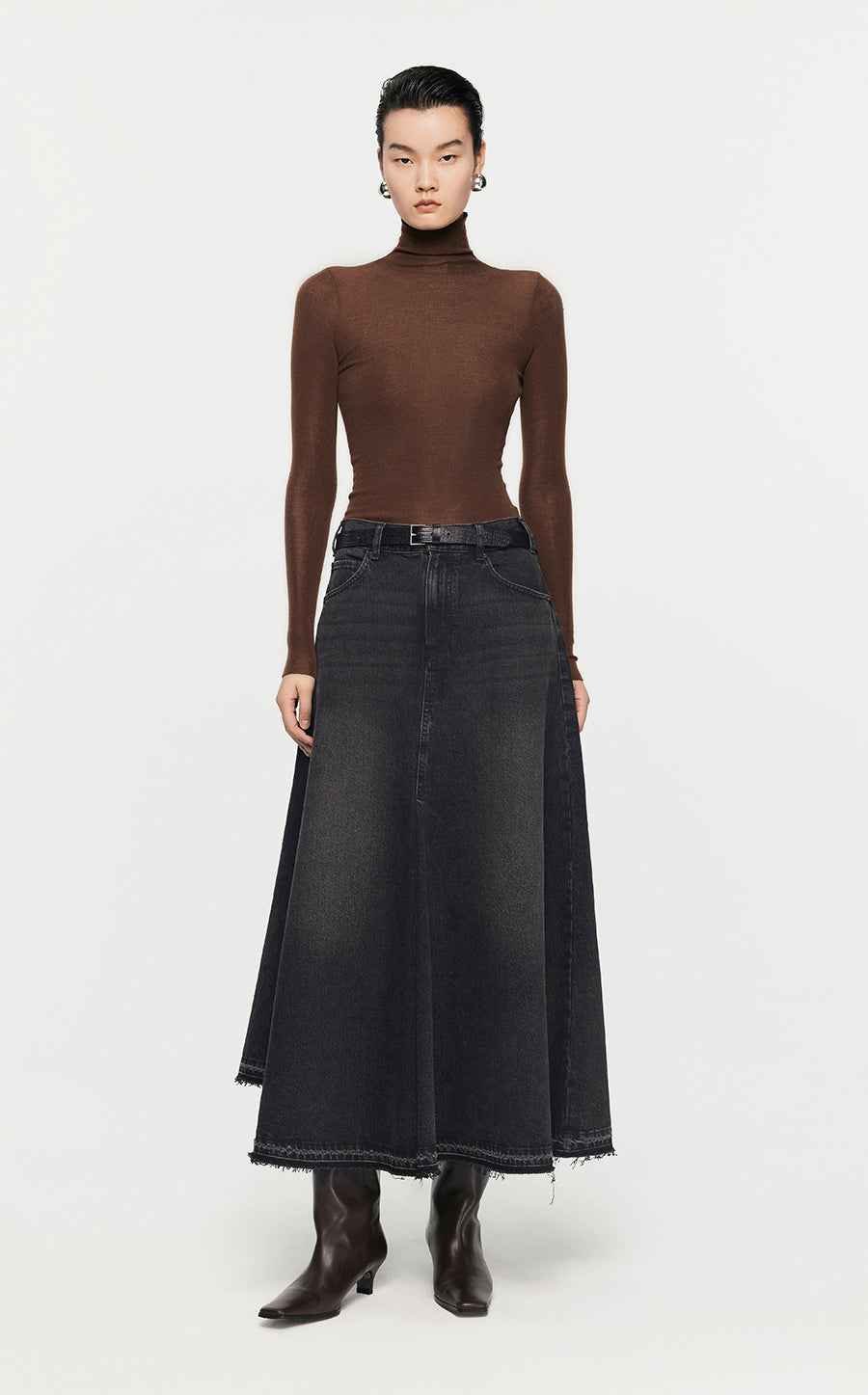 Skirt/JNBY A-line Loose Long Waist Skirt Black