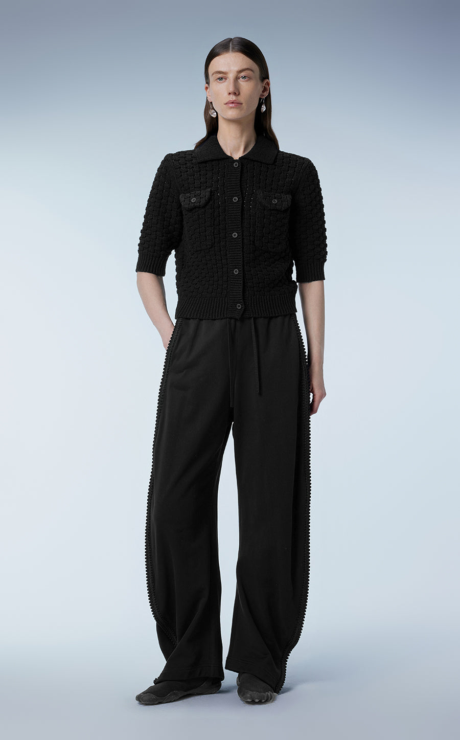 Sweater / JNBY Cropped Polo Sweater Cardigan Black