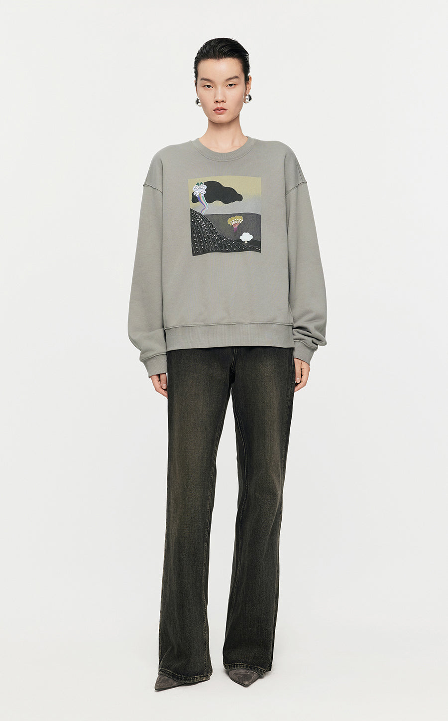 Sweatshirt / JNBY Loose Fitting Micro Elastic sweatshirt Grey