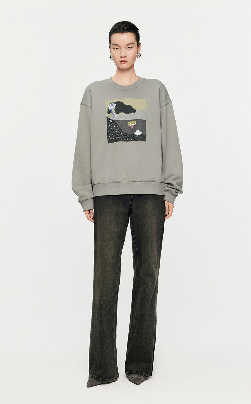 Sweatshirt / JNBY Loose Fitting Micro Elastic sweatshirt Grey