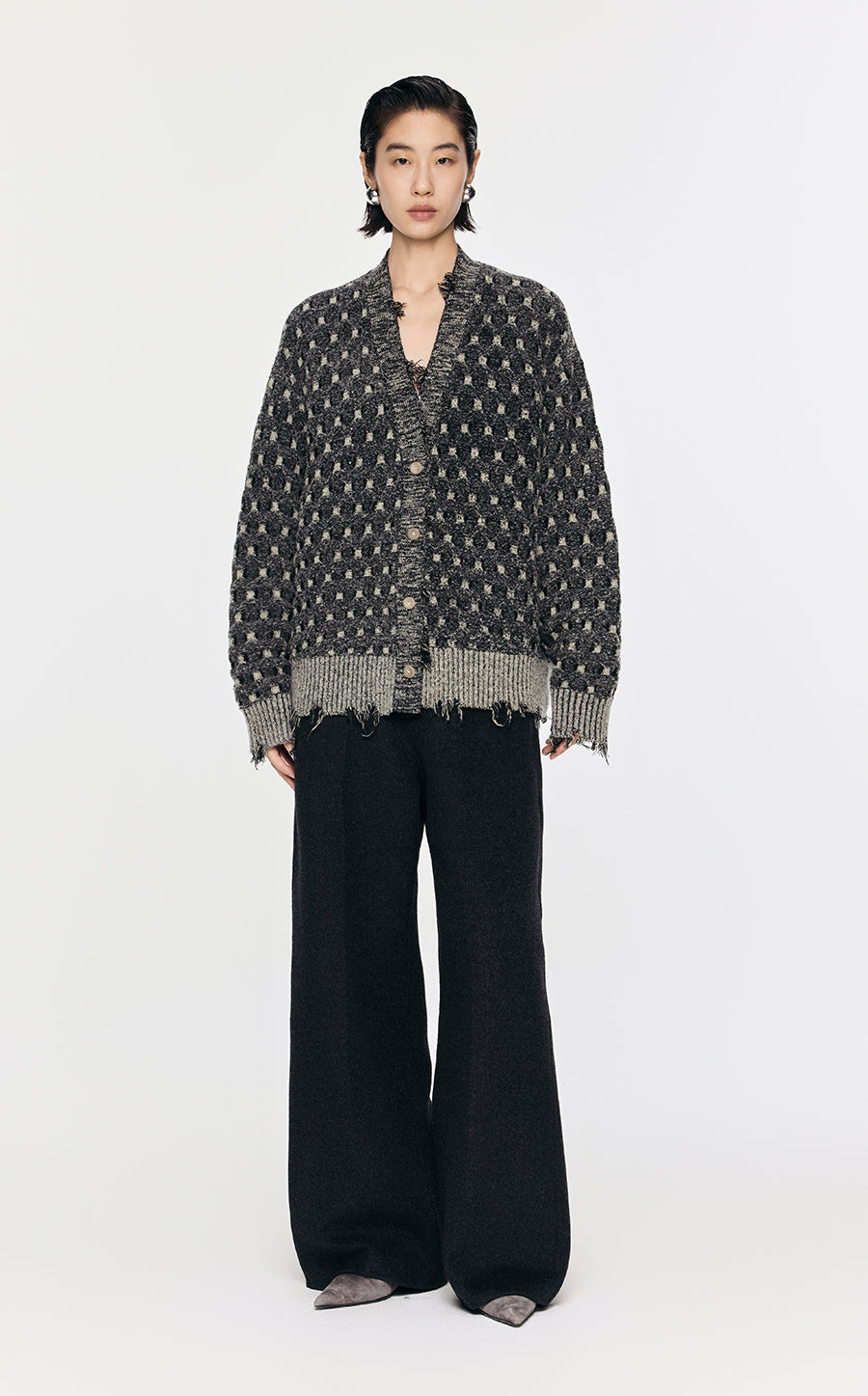 Sweater / JNBY Collarless Loose Mid-Length Cardigan Black
