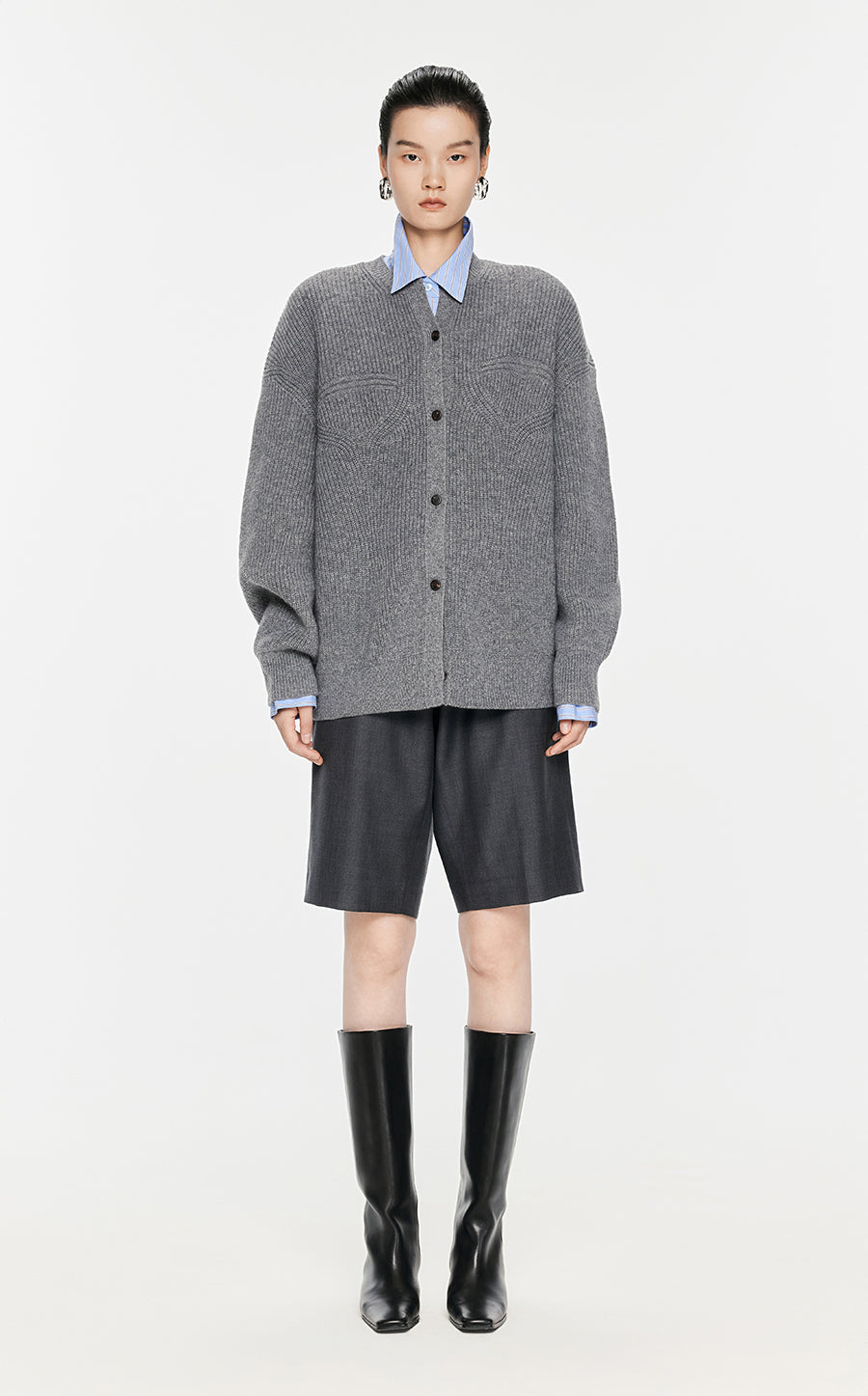 Sweater / JNBY Wool-blend Collarless Cardigan Grey